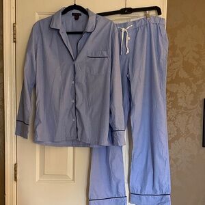 J Crew Blue Pajama Set with Black Trim